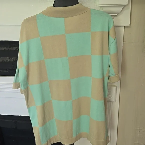ZARA Aqua and Tan Checkered Polo Shirt - Picture 9 of 9